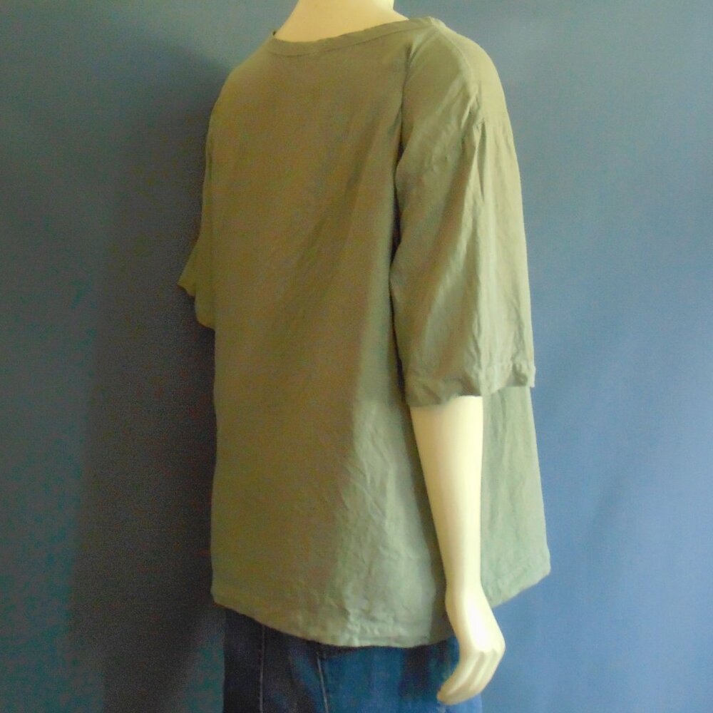 CP Shades Olive Green 100% Linen Tee Top M - Picture 6 of 8